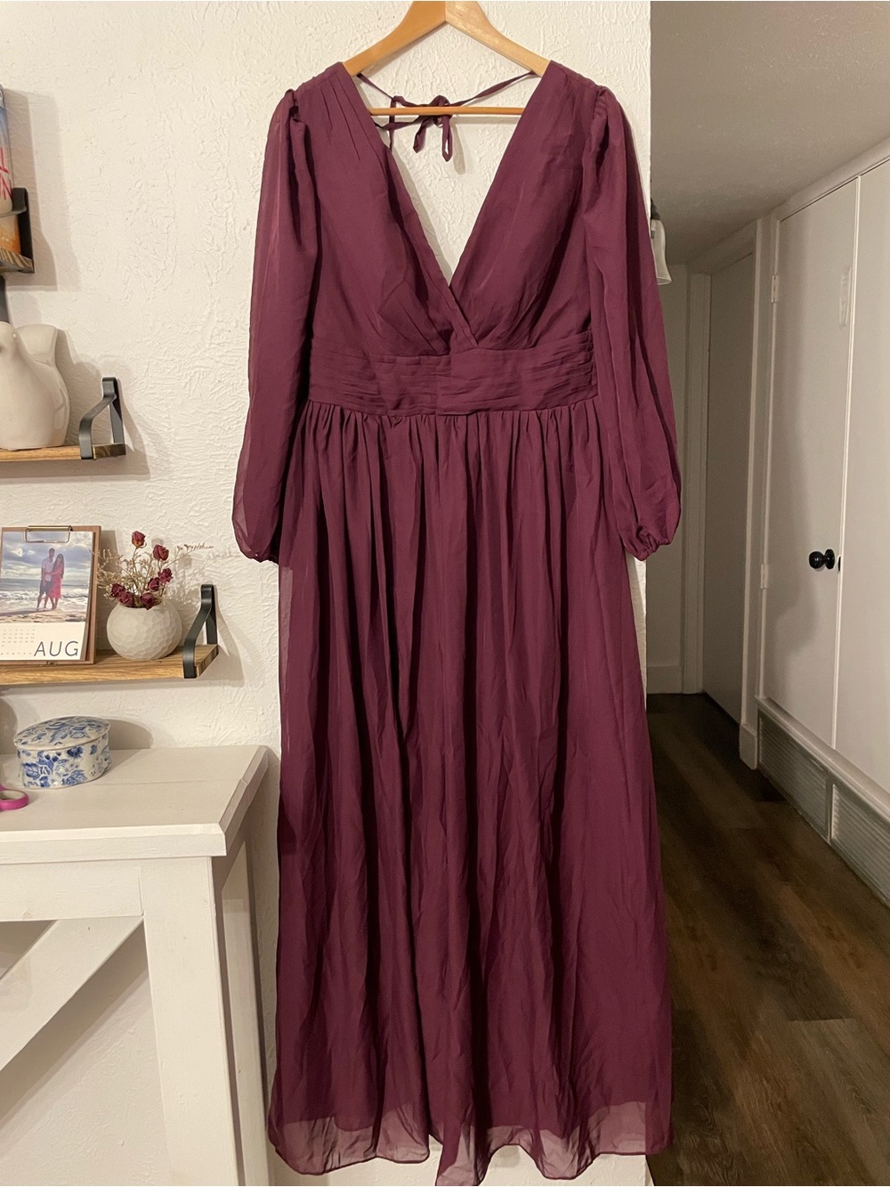 Vnaix Wedding Gown Long Sleeve V-Neck Maxi Dress Chiffon Size 14